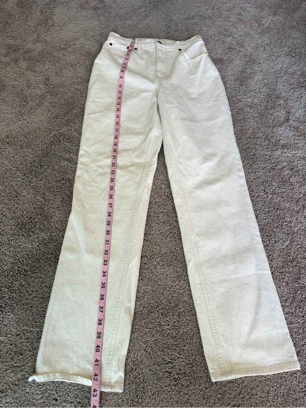 Abercrombie 90s straight ultra high rise split hem Off-White Jeans curve love - Picture 6 of 16